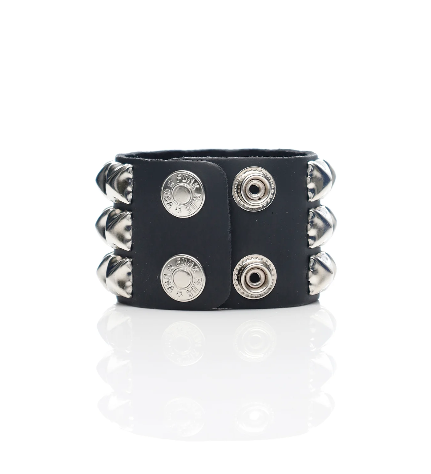 3 Row 1/2'' Pyramid Stud Snap Bracelet, Black/Silver - Image 2