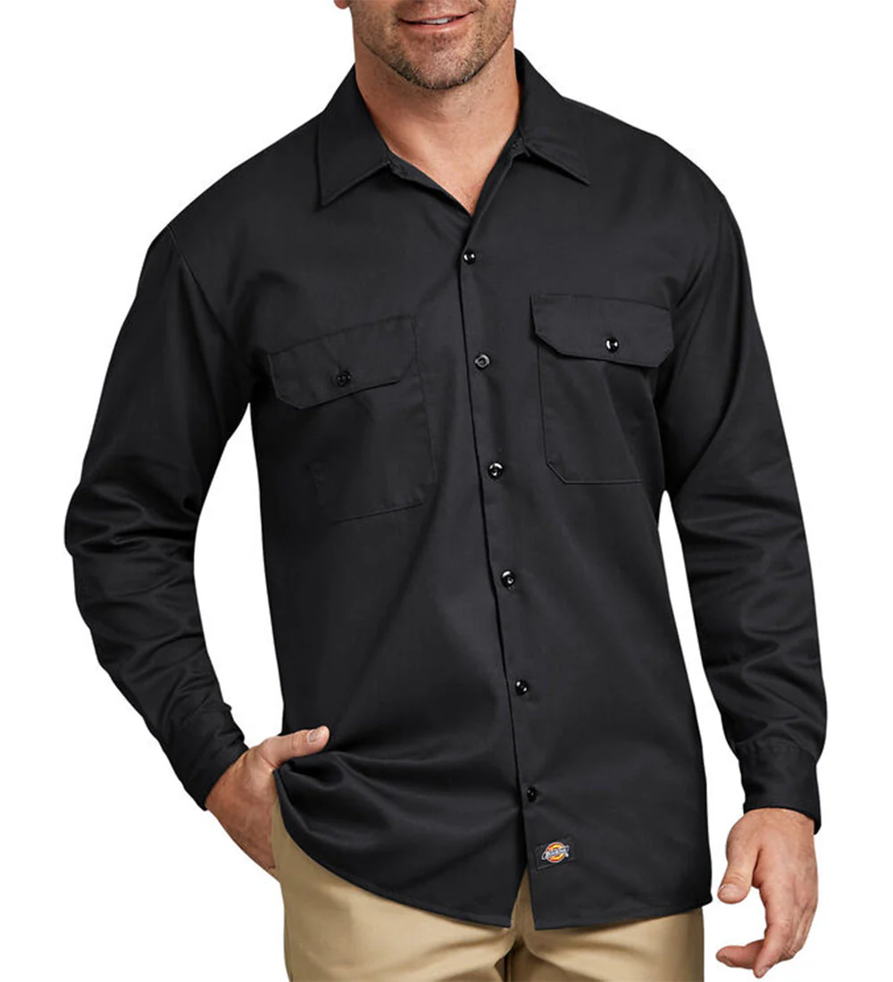 574 L/S Button Front Solid Work Shirt, Black