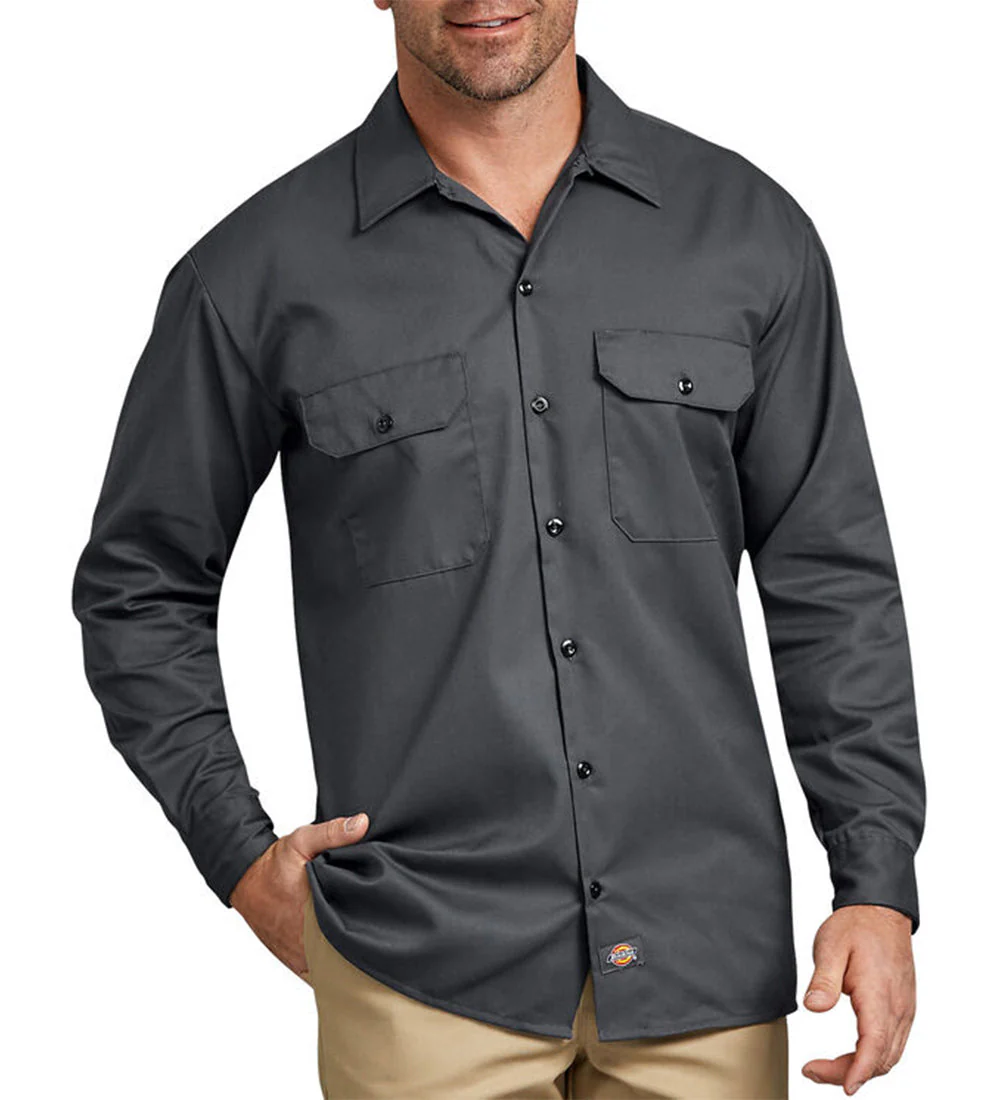 574 L/S Button Front Solid Work Shirt, Charcoal