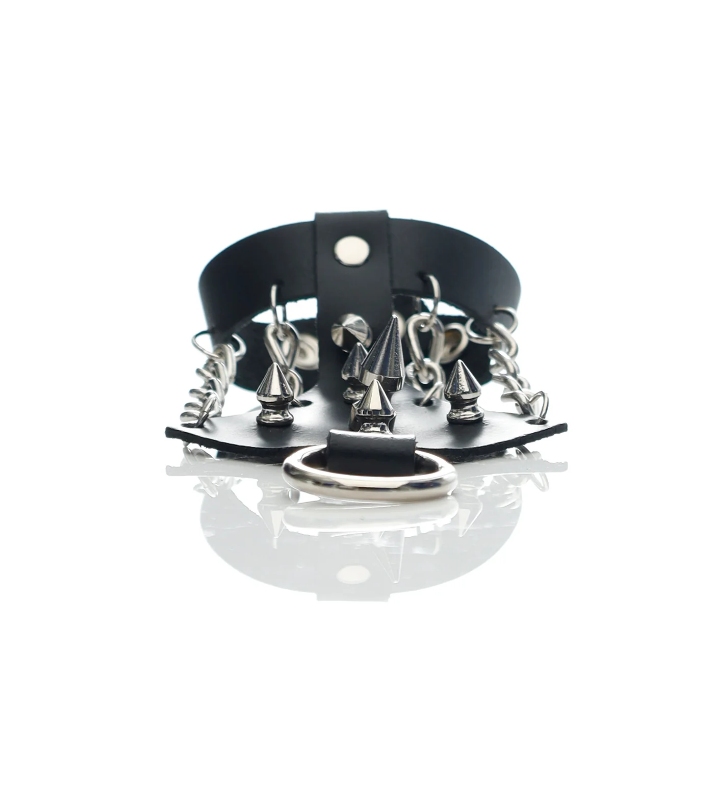 Fist Spike & Chain Bracelet, Black/Silver - Image 2