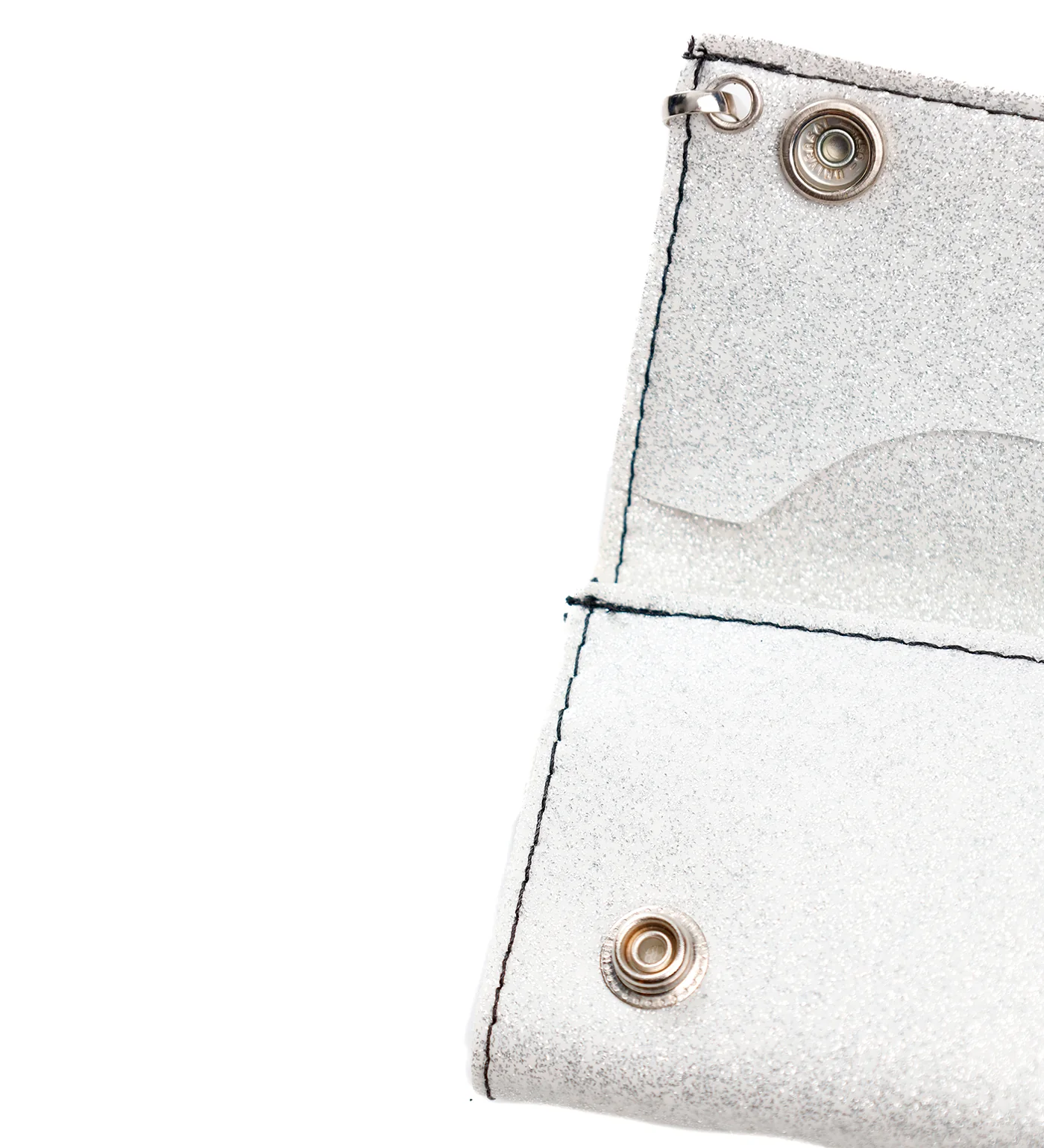 Goddess Tri-fold Wallet W/Chain, Glitter Silver/Black - Image 3