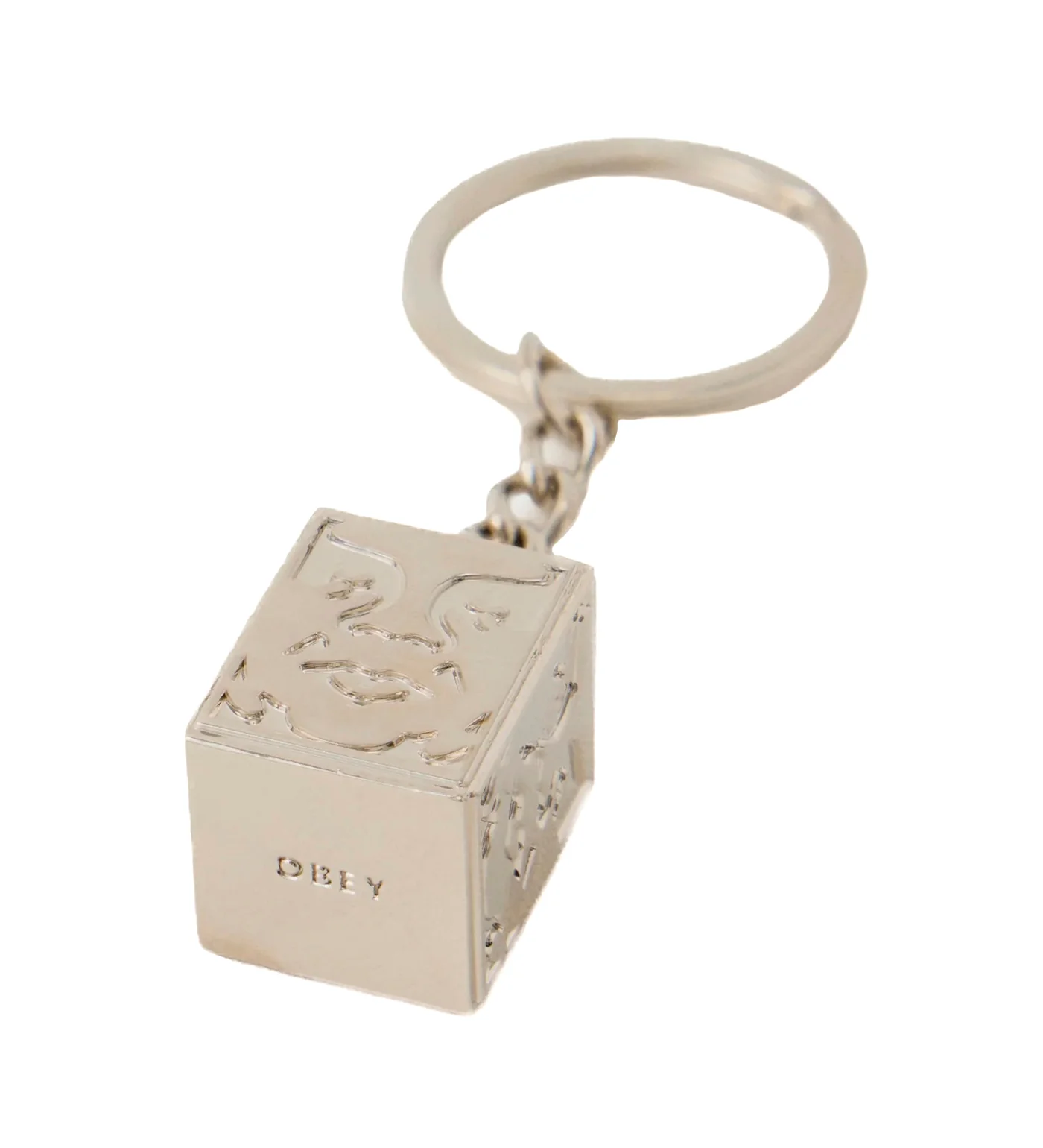 Icon Face Cube Keychain, Silver - Image 2