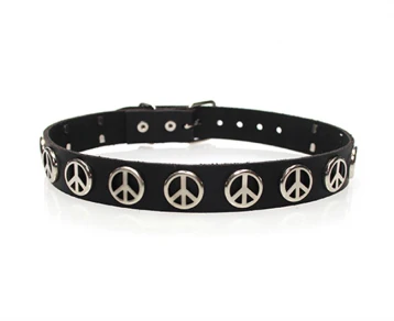 13 Peace Studs Leather Choker, Black - Image 2