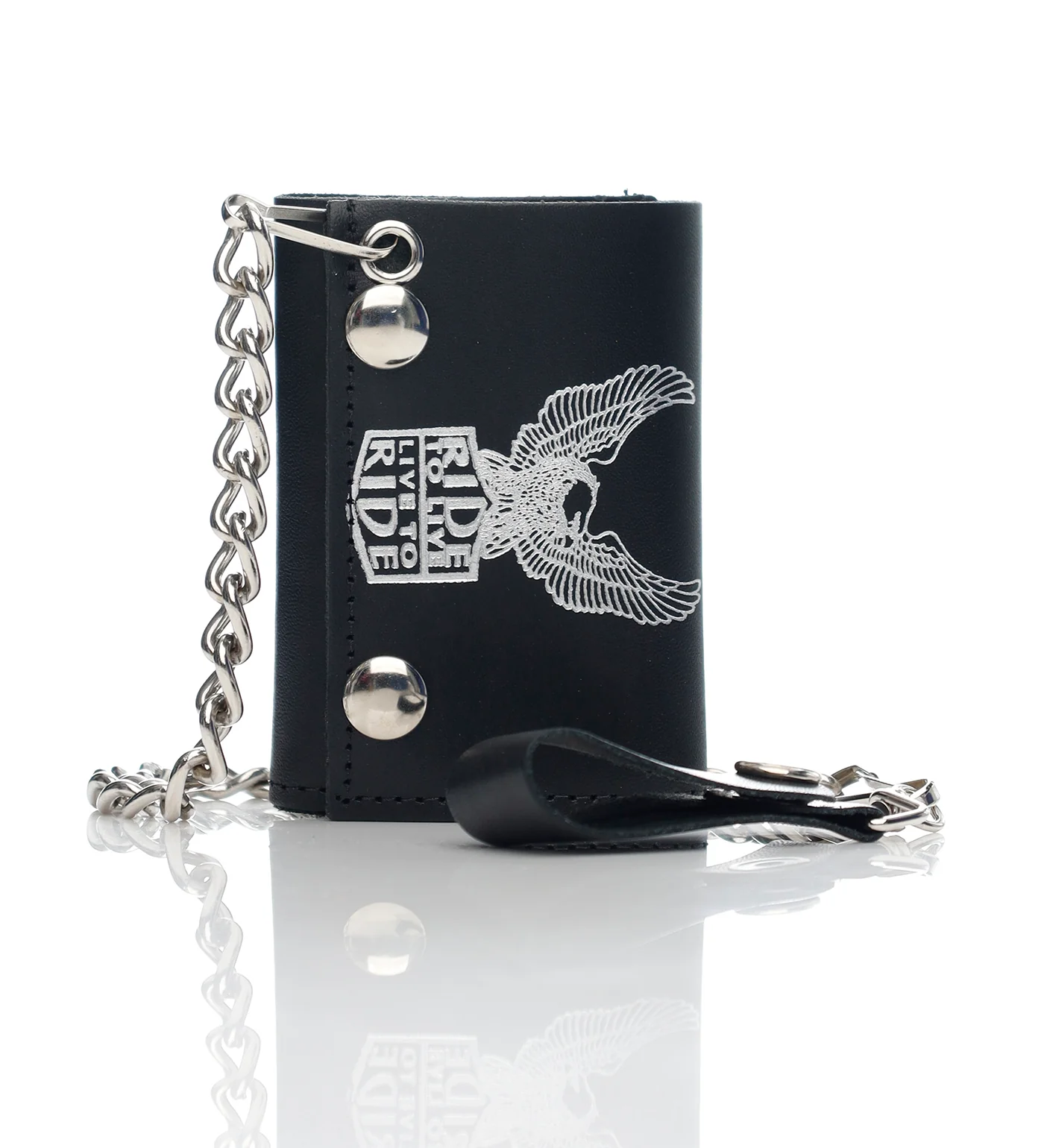 Live To Ride Tri-fold Wallet W/Chain TC304-61, Black/White