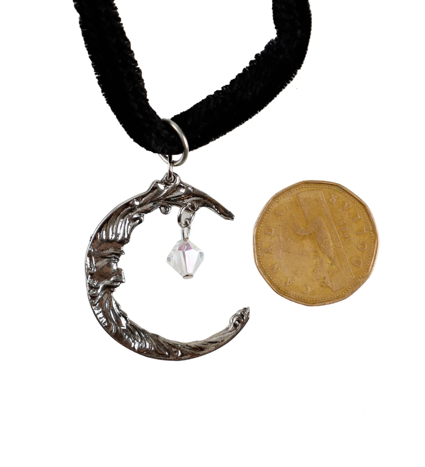 Moon Pendant Round Choker, Black/Silver (2F) - Image 2
