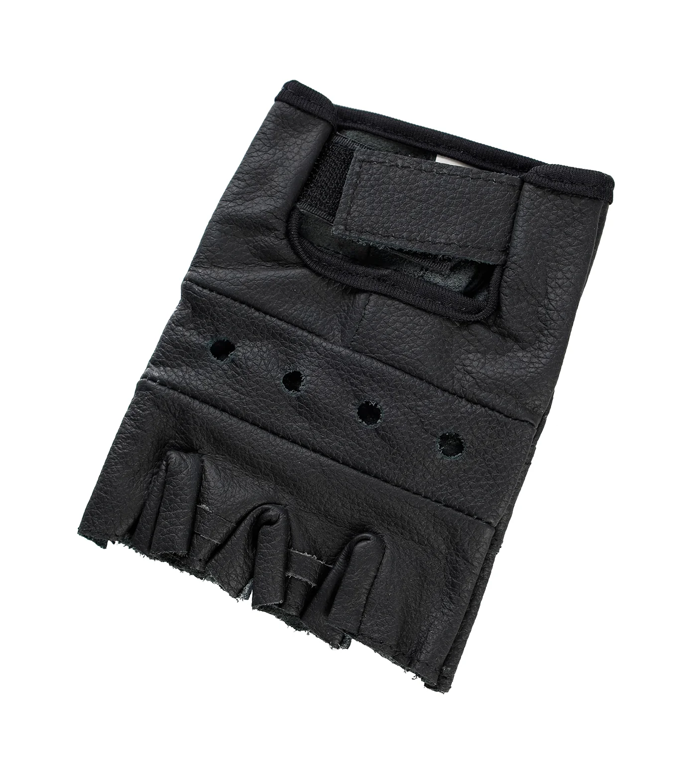 Plain Cowhide Split Leather Fingerless Gloves, Black - Image 3