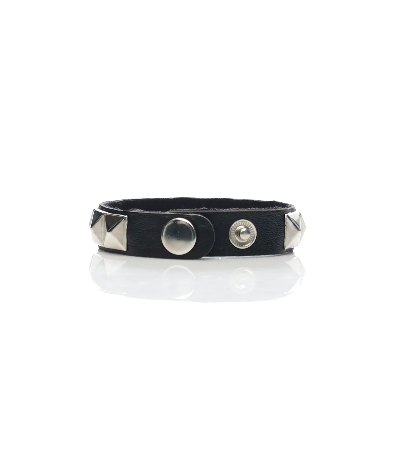 Small Pyramid Studs PU Leather Bracelet, Black/Silver - Image 2